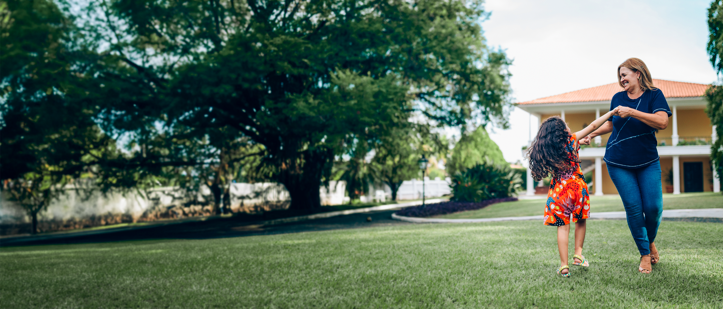 Woman and child dancing